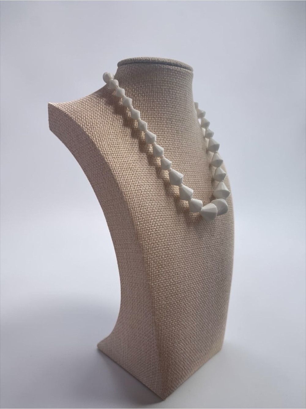 Vintage West Germany Faceted Geometric Milk Glass Bead Necklace